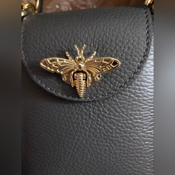 ANNA LUCH Handbags - Black Leather Bag with Gold Insect Detail